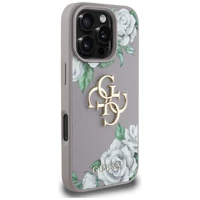 Guess Grained Roses Big 4G Logo viedtālruņa apvalks iPhone 16 Pro Max - violets