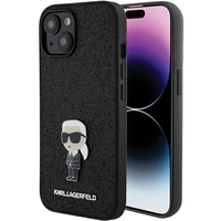 Karl Lagerfeld Fiksēts mirdzošs Ikonik logotips metāla piespraude apvalks iPhone 15 - melns
