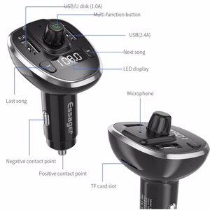 Auto lādētājs Essager "Dynamic" Sudrabs (lādētājs/ FM transmitter/ USB memory/ hands free)