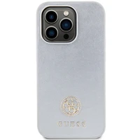 Guess Strass Metal Logo viedtālruņa apvalks iPhone 15 Pro - sudraba