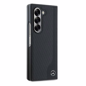 Mercedes Leather Wood Imitation MagSafe viedtālruņa apvalks Samsung Galaxy Z Fold 6 - melns
