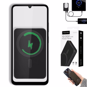 Krüger&Matz magnētiskais bezvadu ārējais akumulators, 10000 mAh, melns