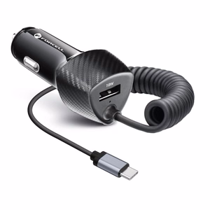 FORCELL F-ENERGY Carbon CC50-1AC automašīnas lādētājs USB A ar kabeli Type C PD QC3.0 3A 38W melns