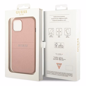 Guess GUHCP14MPSASBPI Saffiano with Metal Logo vāciņš ierīcei iPhone 14 Plus, rozā