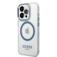 Guess GUHMP14XHTRMB iPhone 14 Pro Max 6.7" zils cietais viedtālruņa apvalks ar metāla kontūru, magnētiskais (MagSafe)