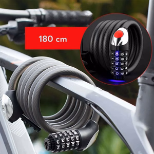 Rockbros RKS531 velosipēda slēdzene ar 5 ciparu kodu, tērauda trosi, 180 cm, ar LED apgaismojumu - melna
