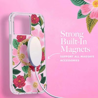 Rifle Paper Clear MagSafe - maciņš decorated in zeltains iPhone 14 Pro Max (Rose Garden)