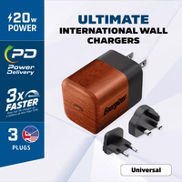 Energizer Ultimate - Multiplug EU / UK / US GaN 20W PD mains lādētājs (Walnut burl)