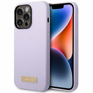 Guess GUHMP14LSBPLU iPhone 14 Pro 6.1" violets ciets apvalks silikona logotipa plāksne MagSafe