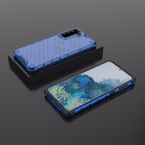 Šūnveida dizaina viedtālruņa apvalks bruņots pārsegs ar gēla rāmi Samsung Galaxy S22 + (S22 Plus) zils