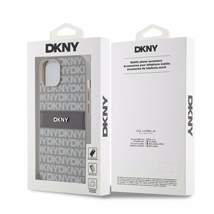 DKNY ādas mono svītra un metāla logotips viedtālruņa apvalks iPhone 15/14/13 - bēšs