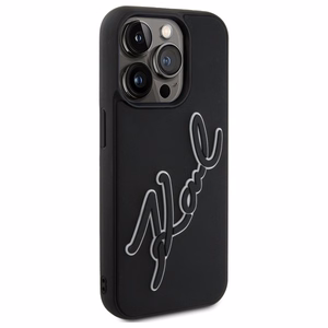Karl Lagerfeld 3D Gumijas Paraksts viedtālruņa apvalks iPhone 15 Pro Max - melns