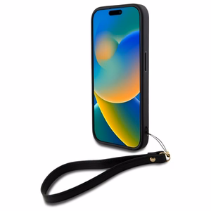 DKNY Wrist Strap Stock Logo viedtālruņa apvalks iPhone 16 - melns