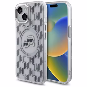 Karl Lagerfeld IML Monogramma Karl & Choupette Head Magnētiskais iPhone 15 viedtālruņa apvalks - caurspīdīgs