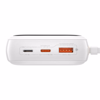 Baseus Qpow ar digitālo indikatoru portatīvais lādētājs ar ātru uzlādi 20000mAh 22.5W QC/PD/SCP/FCP ar iebūvētu USB-C kabeli balta