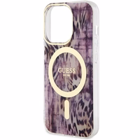 Guess GUHMP14XHLEOPWP iPhone 14 Pro Max 6.7" rozā cietais apvalks Leopard Magnētiskais