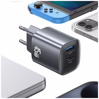 Tīkla lādētājs USAMS CC290 T66 45W GaN 1xUSB-A 1xUSB-C sudraba