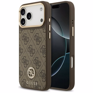 Guess чехол для iPhone 17 Pro Max совместимый с MagSafe GUHMP17XP4GRMDEW (PU W/ 4G Strass Logo) коричневый