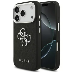 Guess Grained Big 4G Classic Logo viedtālruņa apvalks iPhone 17 Pro - melns