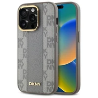 DKNY Ādas rūtainais mono raksts Magnētiskais viedtālruņa apvalks iPhone 14 Pro - bēša