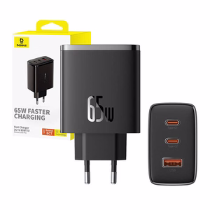 Sienas lādētājs Baseus OS-Cube Pro 2xUSB-C + USB, 65 W (melns)