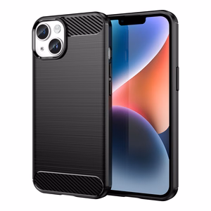 Carbon viedtālruņa apvalks iPhone 14 Plus elastīgs gēla aizmugures vāks melns