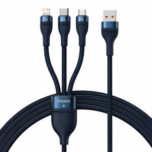 Baseus kabelis Flash Series II 3 in 1 - USB uz Type C, Lightning, Micro USB - 66W 6A 1,2 metri (CASS040003) zils