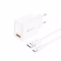 FONENG tīkla lādētājs EU54 18W 1xUSB QC3.0 + kabelis USB-C balts