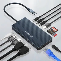USB-C Hub 14 in 1 Wozinsky WDS03Y5S daudzfunkcionāls, alumīnijs, 3 monitoriem, ar 15 cm kabeli - pelēks