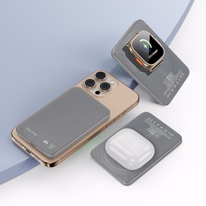 Blavec Portatīvais lādētājs 5000mAh BJ-04 Īpaši Plāns 7,8mm - Type C - 22,5W magnētiskā Magsafe 3 in 1 (PBBJ04-MC5G) pelēka stikls