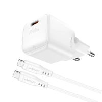 Acefast A73 Mini PD 20W GaN sienas lādētājs + USB-C kabelis - balts