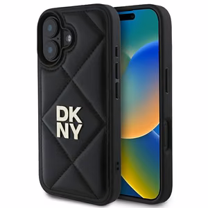 DKNY putuots Stack logotips apvalks iPhone 16 - melns
