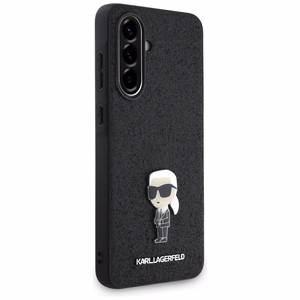 Karl Lagerfeld fiksēts mirdzošs Ikonik logotipa metāla piespraudes viedtālruņa apvalks Samsung Galaxy A56 - melns
