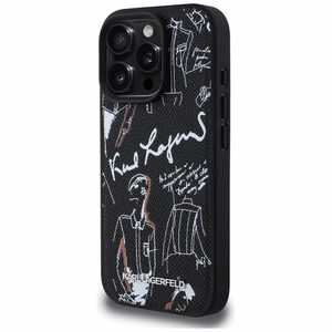 Karl Lagerfeld Grained Pattern & Logo MagSafe Case for iPhone 16 Pro - Black
