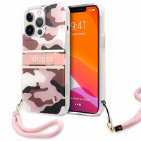 Guess GUHCP13LKCABPI iPhone 13 Pro / 13 6.1" rozā/rozā cietais apvalks Camo Strap Collection