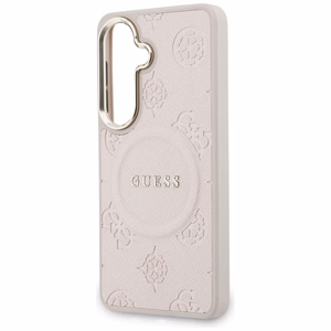 Guess maciņš Saffiano Peony Embossed Ring MagSafe priekš Samsung Galaxy S26 rozā