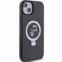 Karl Lagerfeld KLHMP15SHMRSKCK iPhone 15 6.1" melns/melns cietais apvalks ar gredzena statīvu Karl&Choupette Magnētiskais