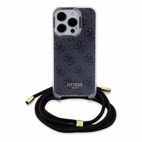 Guess Crossbody Cord 4G Print viedtālruņa apvalks iPhone 15 Pro – melns