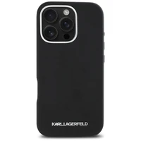 Karl Lagerfeld Saffiano pilnībā pārklāts iegarena metāla logotipa magnētiskais viedtālruņa apvalks iPhone 16 Pro Max - melns