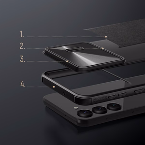 Nillkin CamShield Leather S viedtālruņa apvalks Samsung Galaxy S23+ ar kameras vāciņu melns