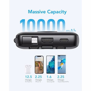 VEGER portatīvais lādētājs 10000 mAh ar iebūvētiem kabeļiem Micro USB / Type C / Lightning C10 (W1116) melna