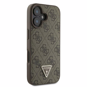 Guess ādas metāla logotips ar strazdiem viedtālruņa apvalks iPhone 16 - brūna