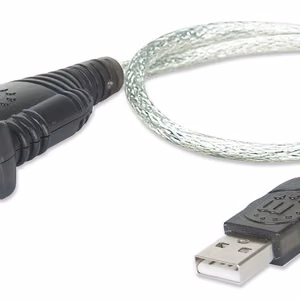 Manhattan USB-A to Serial Converter cable, 45cm, Male to Male, Serial/RS232/COM/DB9, Prolific PL-2303RA Chip, Black/Silver cable, Three Year Warranty, Equivalent to ICUSB232V2