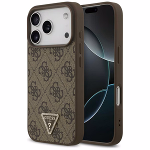 Guess Leather 4G Triangle Strass MagSafe vāciņš iPhone 18 Pro / 17 Pro – brūns