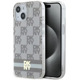 DKNY IML rūtainais mono raksts un drukātās svītras magnētiskais viedtālruņa apvalks iPhone 15 / 14 / 13 - bēšs