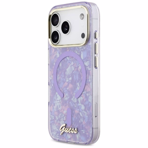 Guess IML Shell Script Metal MagSafe Maciņš for iPhone 17 Pro Max - violets