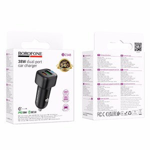 Borofone Auto lādētājs BZ34B Cloud - USB + Type C - QC 3.0 PD 38W melns