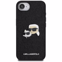 Karl Lagerfeld Fixed Glitter Karl&Choupette Heads Metal Pin viedtālruņa apvalks iPhone 16e - melns