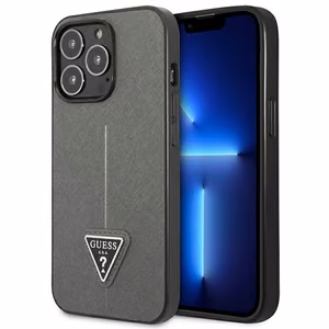 Guess GUHCP14XPSATLG iPhone 14 Pro Max 6.7" sudraba cietais viedtālruņa apvalks Saffiano Triangle Logo