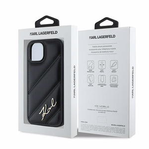 Karl Lagerfeld diagonāli stepēts Script viedtālruņa apvalks iPhone 15 Plus / 14 Plus - melns